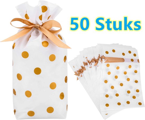LIXIN Leuk Kado Zakjes - 50 Stuks - Gold Dots - 15x6x23cm - Cadeauzakjes - Cadeautasje - Papieren zakjes - Inpakzakjes - Bruiloft - Festival - Candy - Colorful Gift Bags
