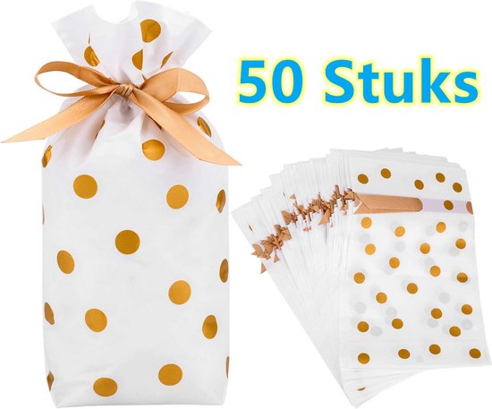 Foto: Lixin leuk kado zakjes 50 stuks gold dots 15x6x23cm cadeauzakjes cadeautasje papieren zakjes inpakzakjes bruiloft festival candy colorful gift bags