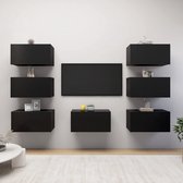 The Living Store Hangende televisiekastenset - Wandmeubelen - 30.5 x 30 x 60 cm - Zwarte spaanplaat - 7 x tv-meubel