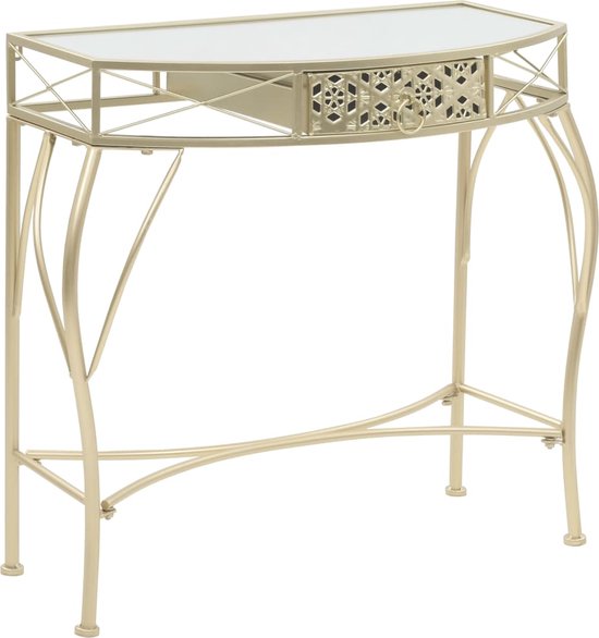 The Living Store Table d'appoint - Style français - 82 x 39 x 76 cm - Or - Métal et verre
