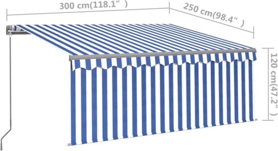 vidaXL Auvent extensible manuellement avec store enrouleur LED 4x3 m Bleu Blanc