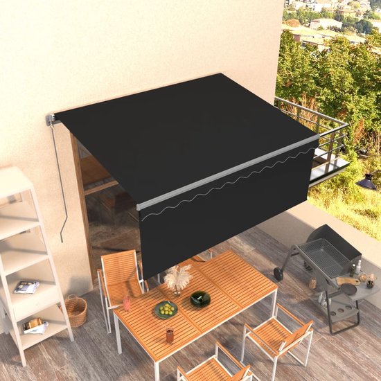 vidaXL Auvent extensible manuellement avec store enrouleur LED 4x3 m Bleu Blanc
