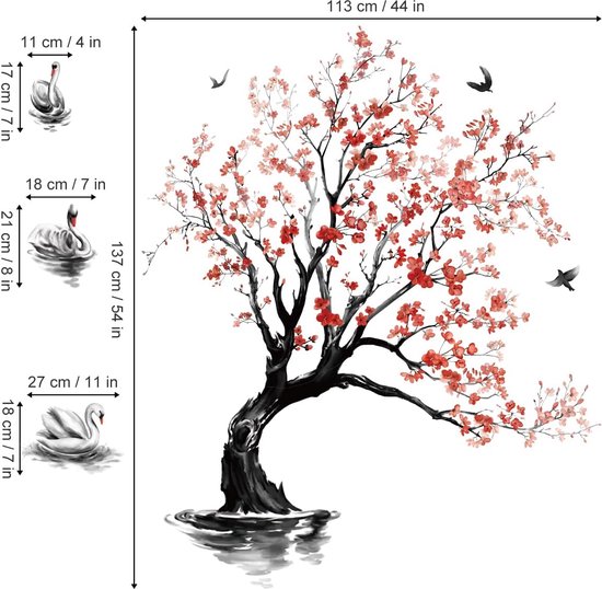 Grand arbre en Stickers muraux Bloem avec arbre cygne autocollant mural  chambre salon