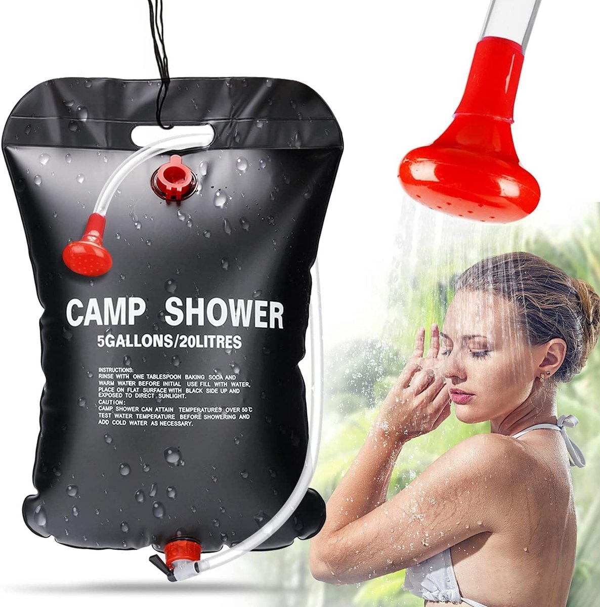 Sac de douche chauffant solaire extérieur sac de bain portable 20L noir