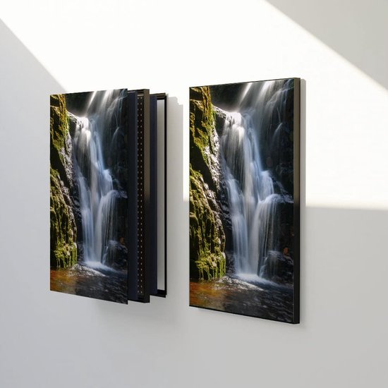 Akoestische panelen - Geluidsisolatie - Akoestische wandpanelen - Akoestisch schilderij AcousticPro® - paneel met Kamienczyk waterval - design 379 - Premium - 70x100 - zwart- Wanddecoratie - woonkamer - geluidsdemper - studio schuim