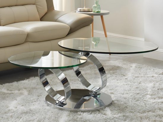 Foto: Vente unique salontafel met draaiblad joline gehard glas en metaal