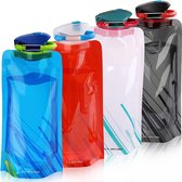 4 stuks opvouwbare waterflessen, 500 ml, opvouwbare flexibele herbruikbare waterfles met schroefsluiting voor wandelen, avontuur, reizen (blauw, rood, wit, zwart)