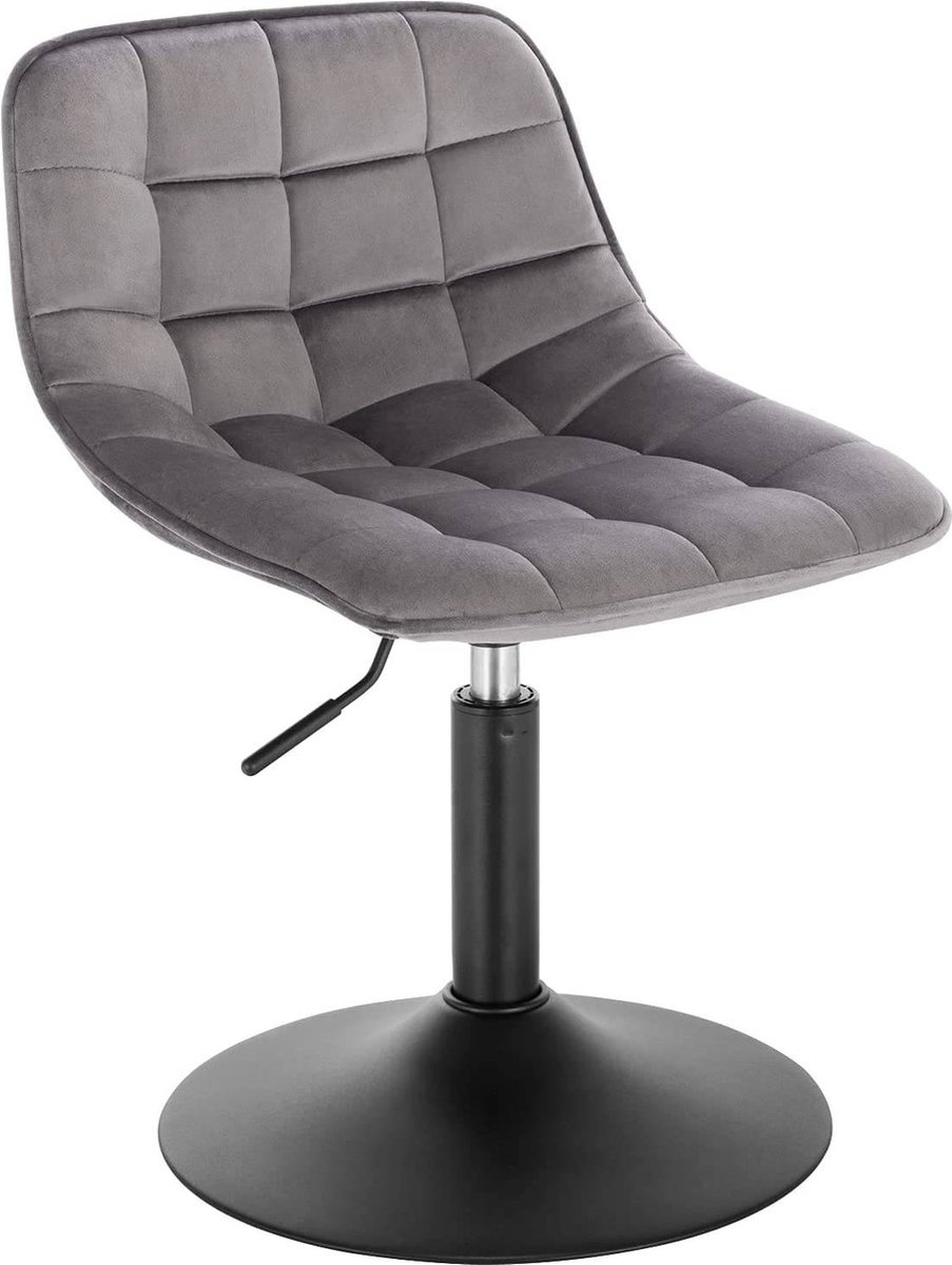 Happyment Barkruk Ohio Industrial Donkergrijs - Barkrukken set van 1 - Barstoel Kruk - Barstoelen met rugleuning - Keukenstoel - In hoogte verstelbaar - Velvet