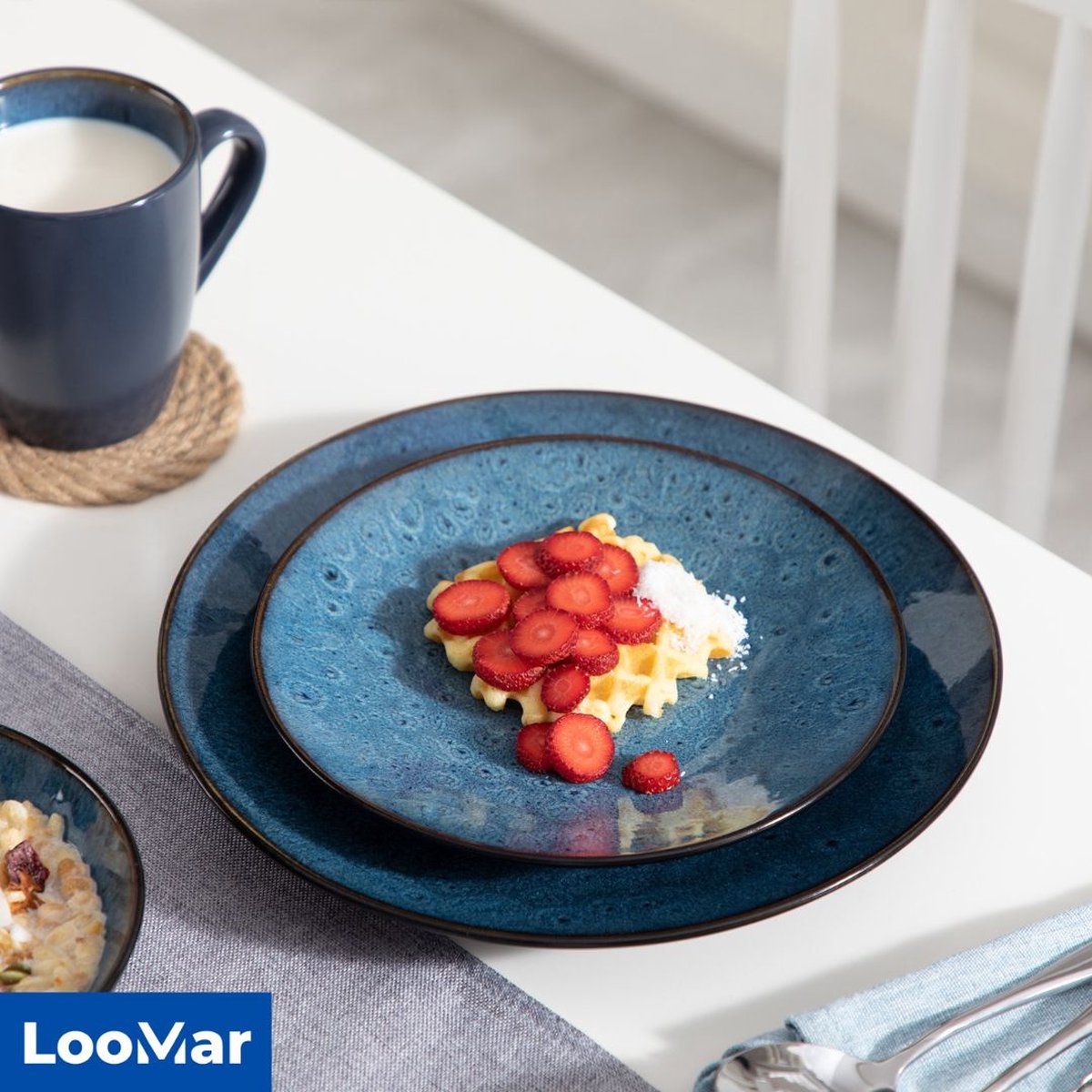 LooMar Serviesset – 48 delig – 12 persoons – Porselein - Luxe – Bordenset – Dinner platen – Dessertborden - Bruin