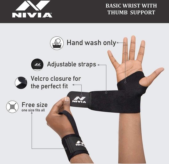 Nivia Support de poignet orthopédique pour salle de sport avec repose-pouce, support de poignet pour hommes et femmes, pour haltérophilie, accessoires de fitness, bandage de poignet pour fitness