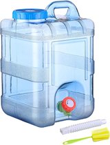 15 liter waterjerrycan met kraan en schroefdeksel, campingwaterjerrycan, BPA-vrij, draagbaar waterreservoir met handvat voor caravans, picknicks, wandelen, transparant blauw