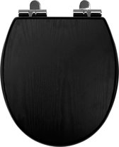 Toiletbril zwart, houten toiletdeksel met soft-close-mechanisme, stevig toiletdeksel met scharnier van zinklegering, toiletbril gemaakt van MDF-houtkern, ovale toiletbril