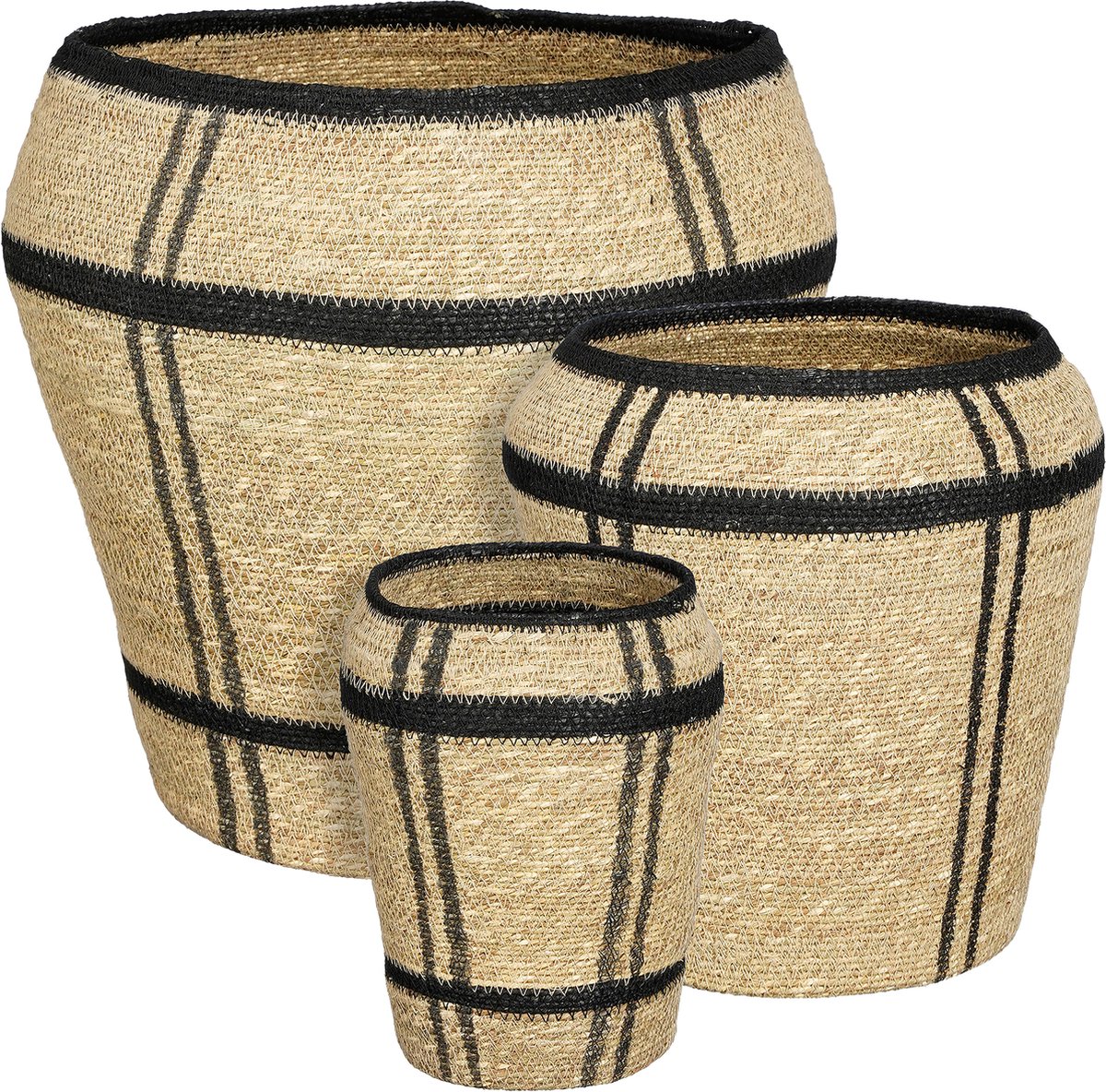 Mica Decorations Opbergmand - Set van 3 - H38 x Ø30 cm - Zeegras - Lichtbruin