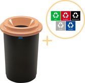 Plafor Eco Bin Ronde Prullenbak voor afvalscheiding - 50L – Zwart/Bruin - Inclusief 5-delige Stickerset - Afvalbak voor gemakkelijk Afval Scheiden en Recycling - Afvalemmer - Vuilnisbak voor Huishouden, Keuken en Kantoor - Afvalbakken - Recyclen