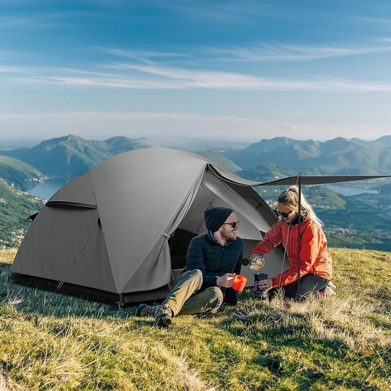 Kampeertent voor 3-4 personen, waterdichte lichtgewicht aluminium paal rugzaktent dubbellaags koepeltent met veranda en steunpaal/led-verlichting voor reizen strand wandelen buiten van Merkloos — afbeelding 5