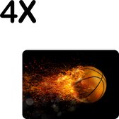 BWK Luxe Placemat - Vlammende Basketball - Set van 4 Placemats - 35x25 cm - 2 mm dik Vinyl - Anti Slip - Afneembaar