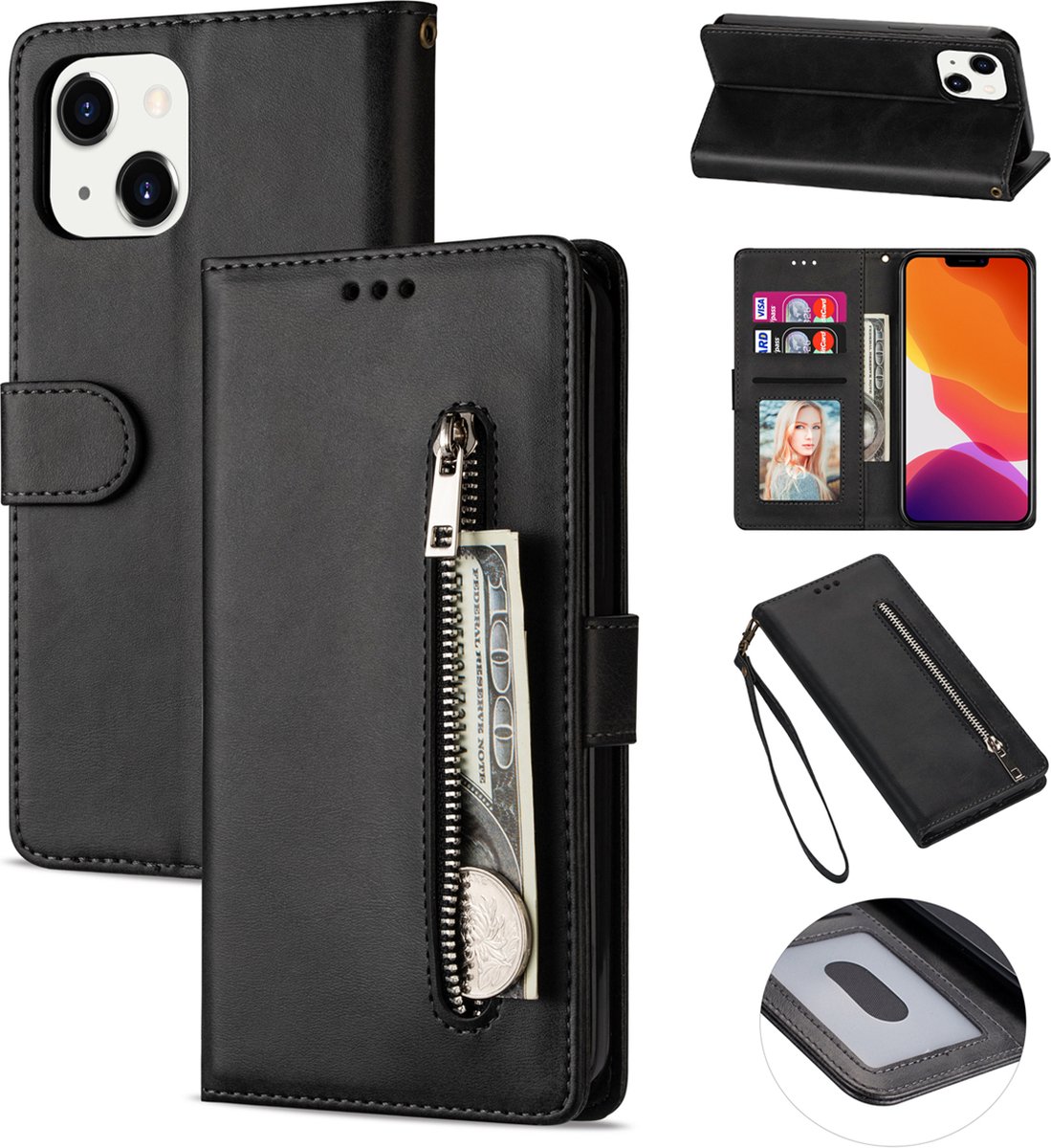 Luxe Apple iPhone 15 Pro Max Telefoonhoesje - Hoogwaardig Leer - Pasjeshouder - Zwart