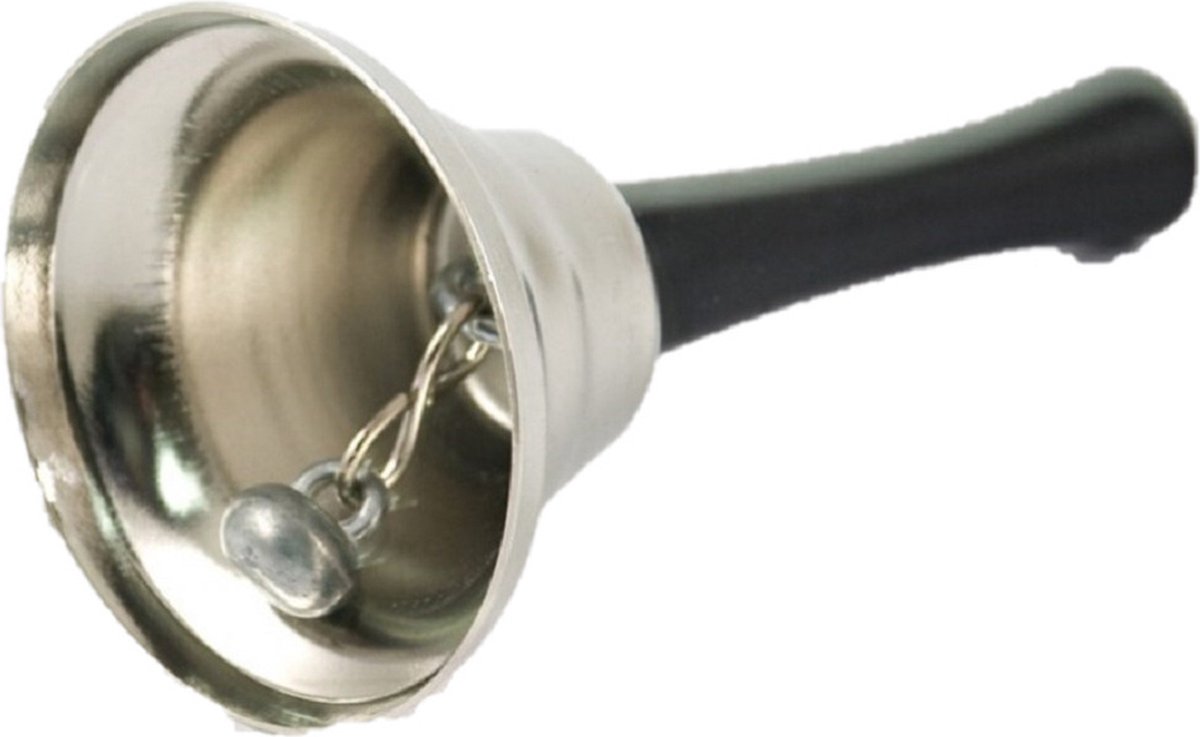 Gerimport Handbel - zilver/zwart - 12 cm - kunststof - tafelbel - kerstman bel