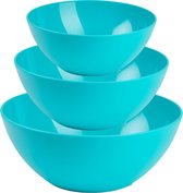 Set de plats de service Plasticforte - 3x pièces - bleu - plastique - Dia 20/25/28 cm