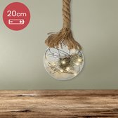 Kerstbal met jute touw en 40 LED lampjes - 20cm - Helder glas