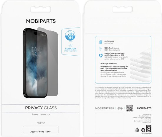 Verre trempé avec protection de la vie privée pour iPhone 15 Pro Max