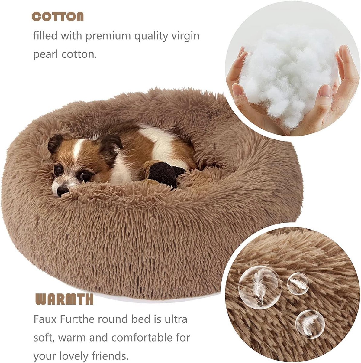 Lit Donut Pour Chien Et Chat - Panier Rond En Peluche Douce, Fond Antidérapant, Apaisant (marron, 50 Cm)