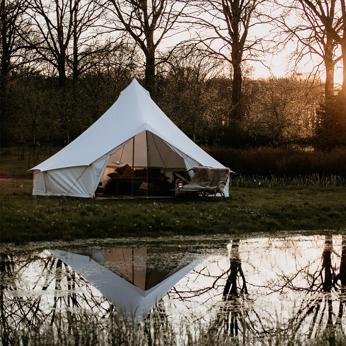 Beyond Tents - Bell Grand Canyon S3 5.4 - Glamping Tent - 100% puur katoen - Ivory White - Diameter: 5,40m - Hoogte: 2,78m