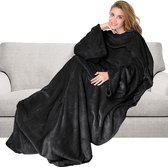 GINY - Plaid met mouwen 150x200 cm - superzacht - flannel fleece - Raven - zwart