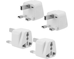 Intirilife 4x stopcontact adapter in WIT - set van 4 UK type G stopcontact power adapter reisstekker voor bijv. Duitsland, Italië, Spanje, Frankrijk - type G reisadapter power plug converter