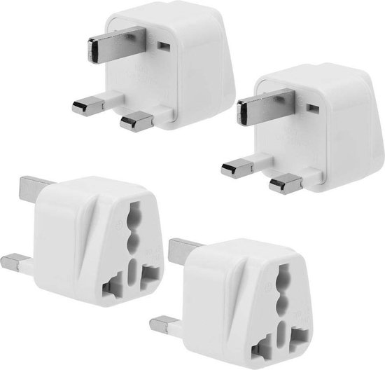 Intirilife 4x stopcontact adapter in WIT - set van 4 UK type G stopcontact power adapter reisstekker voor bijv. Duitsland, Italië, Spanje, Frankrijk - type G reisadapter power plug converter