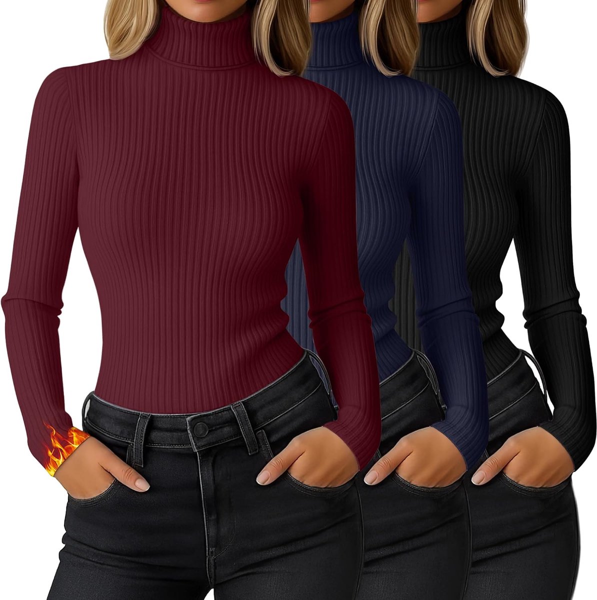 Thermische Coltrui Tops Lange Mouwen Stretch Shirts Gebreide Getailleerde Lichtgewicht Basislaag