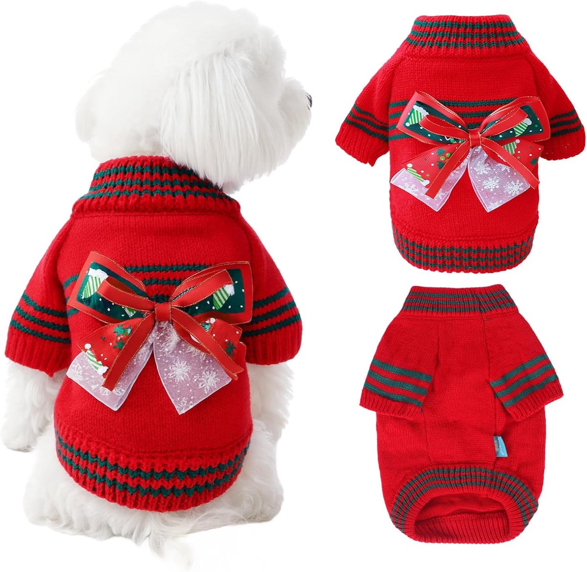 hondentrui strik huisdier gebreide kleding kat winter warme trui outfits koud weer Kerstmis sweatshirt voor puppy kitten chihuahua yorkie (rood, S)