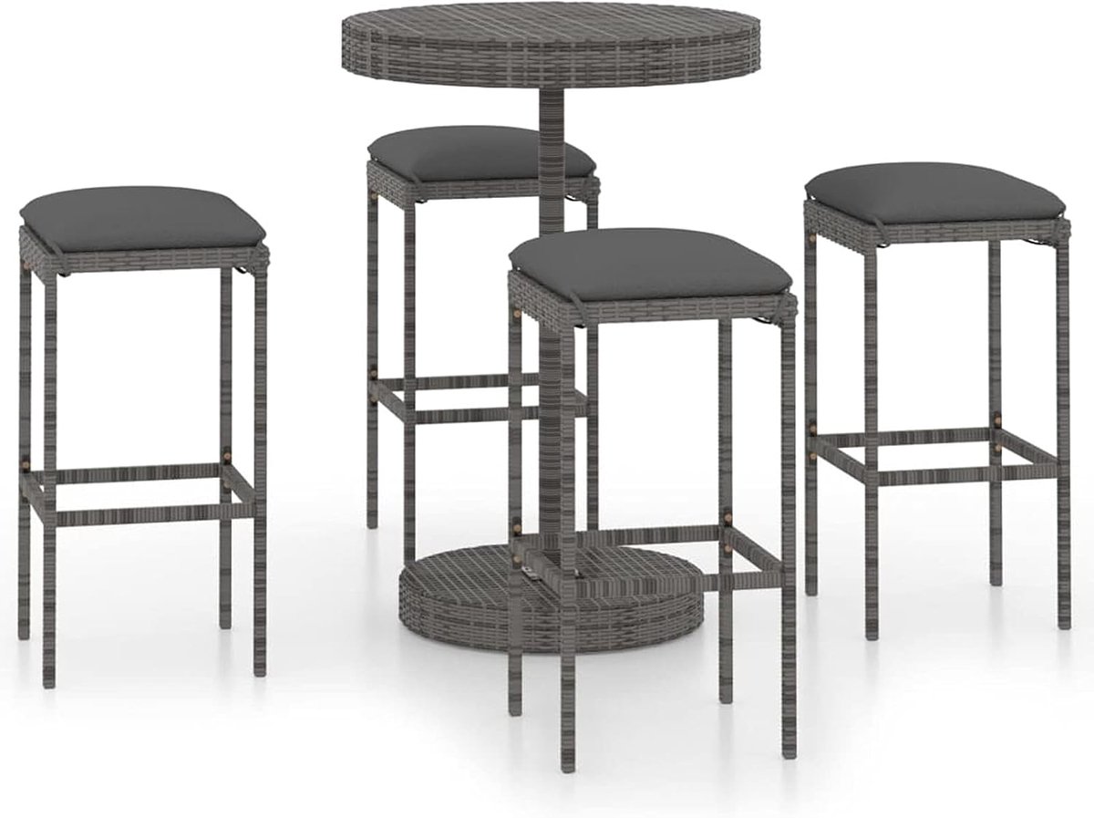 Barset voor tuin, barkrukken, meubels, keuken, eetkamer, stoel voor woonkamer, keuken, tafel, 3# 5 delen en kussens, polyrotan-grijs