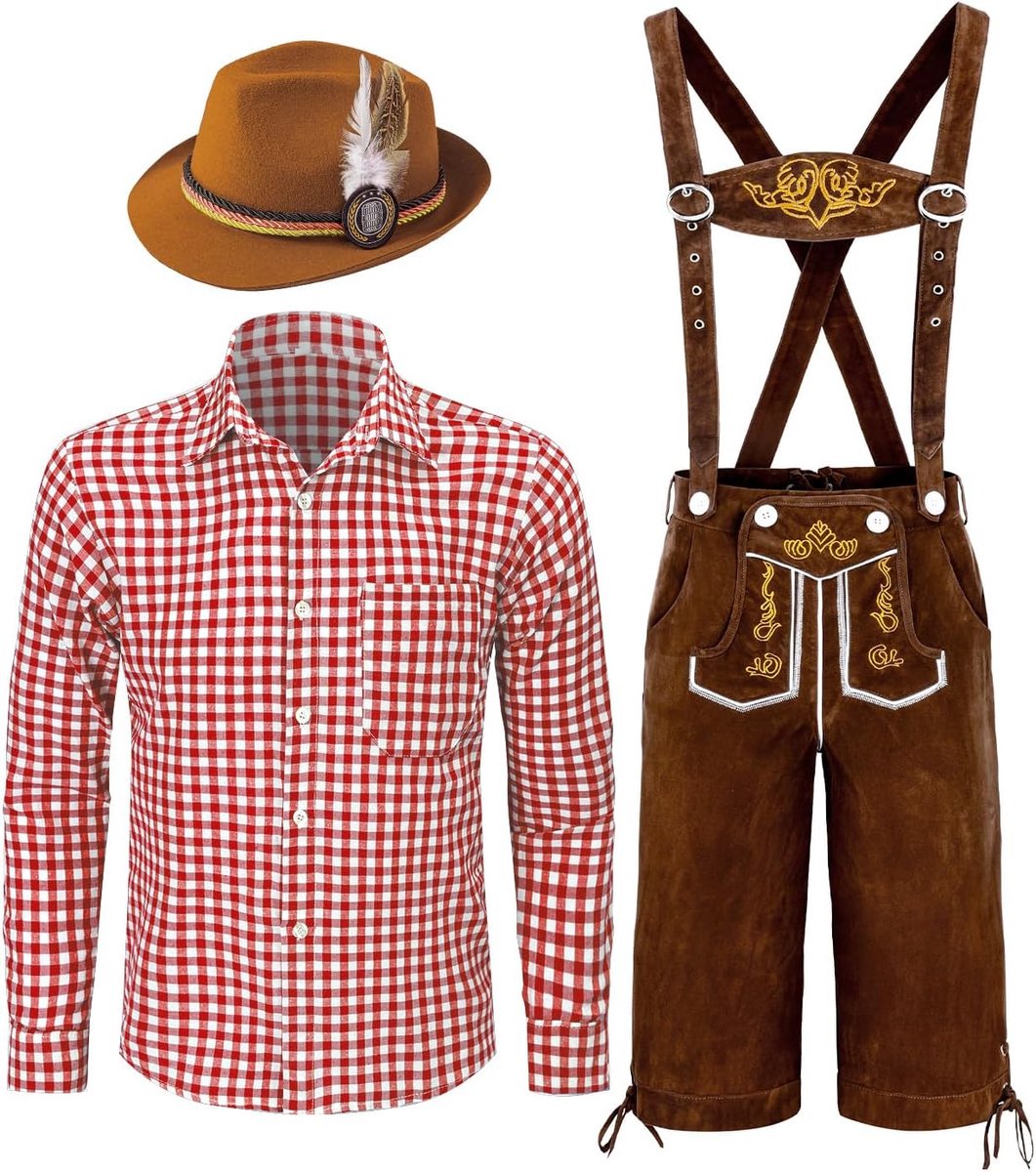 Oktoberfest-kostuum voor heren, 3 stuks, Duitse Beierse lederhosenset