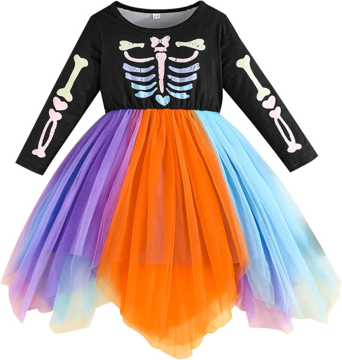 Halloween Skelet Jurk Lange Mouw Tutu Feestjurk Regenboog Tule Rok Kinderen Herfst Kleding voor 2-8 Jaar
