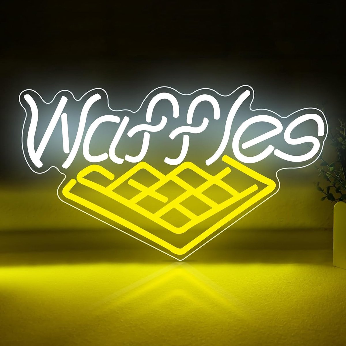Neonlamp, USB-voeding, dimbaar, ledverlichting voor bakkerij, dessertwinkel, huis, café, bar, koffiehuis, keuken, waffles, neonverlichting voor wanddecoratie thuis (wit en geel)