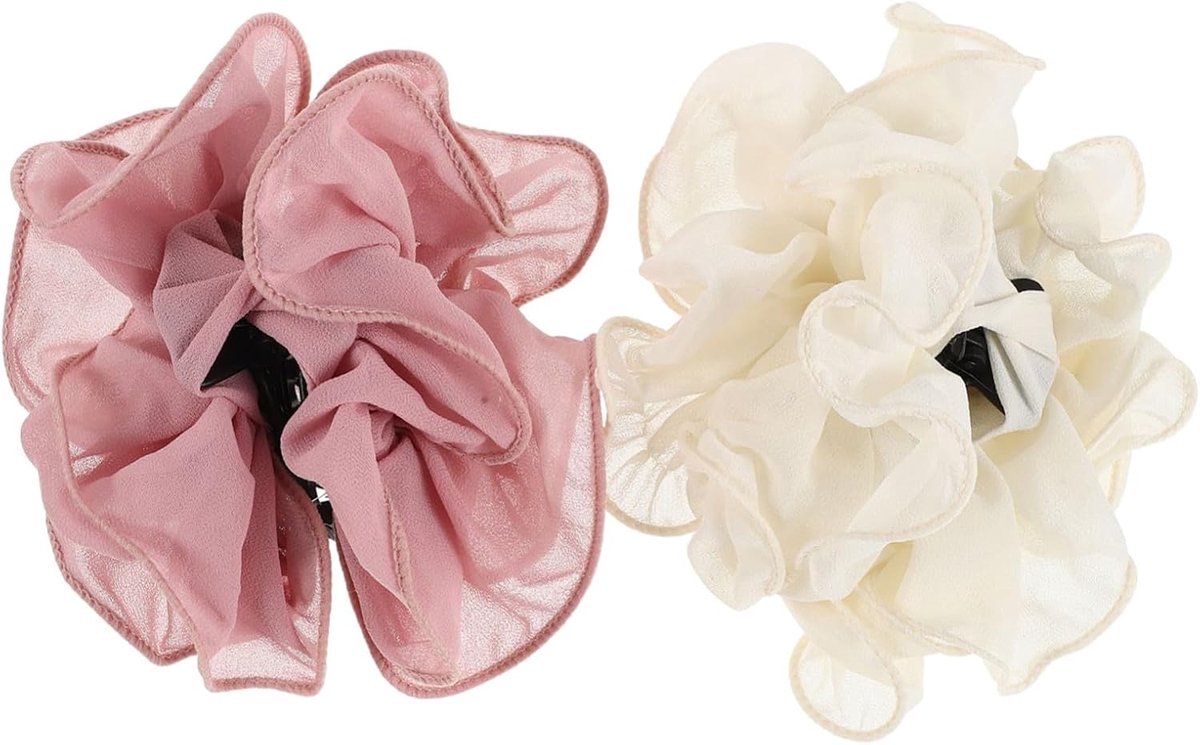 2 Stuks Chiffon Bloem Haarklauwen Grote Franse Stijl Haarclips voor Dikke Haren Romantische Accessoires voor Bruiloften Bruidsmeisjes Feestkapsels in Roze Wit