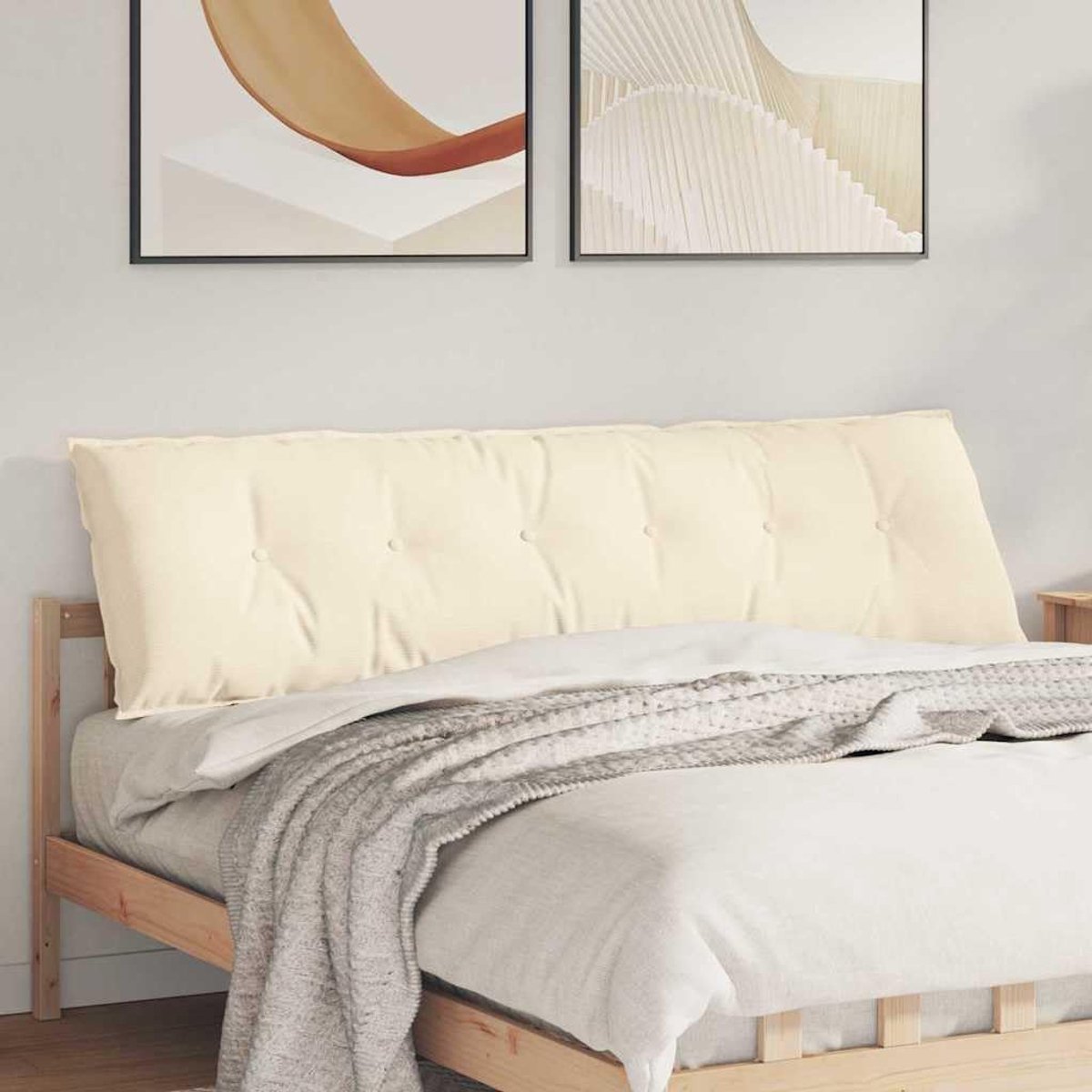 Rugkussen, crème, 180 x 50 cm, van fluweelachtig corduroy met afneembare overtrek en ritssluiting, gevuld met duurzame polyestervulling voor comfort op de bank