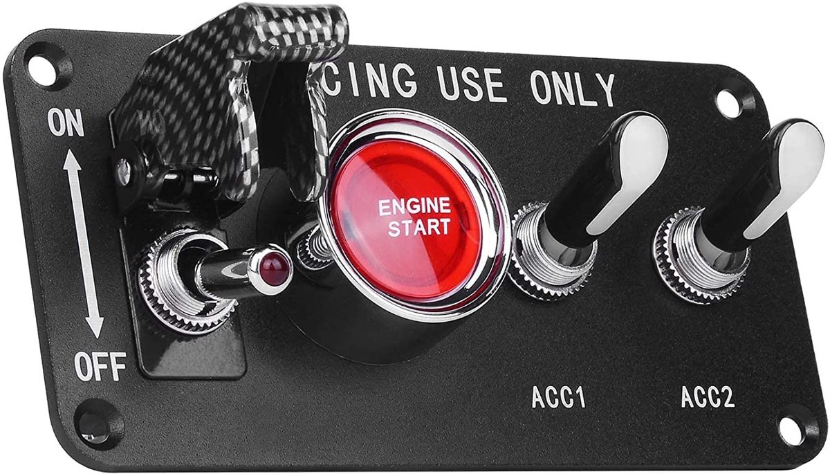 Schakelbord 12V 20A 4-in-1 tuimelschakelaar aan-uit-een 3-positie-startknop voor automotor ontstekingsschakelaar rood/blauwe led