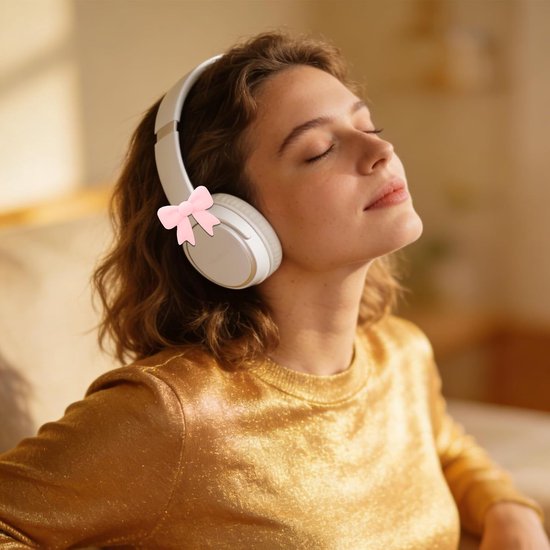 2 Stuks Roze Strikversieringen Hoofdtelefoonaccessoires, Siliconen 3D Kokette Hoofdtelefoonbevestigingsaccessoires Schattige Oortelefoonversieringen voor Vrouwen — afbeelding 4