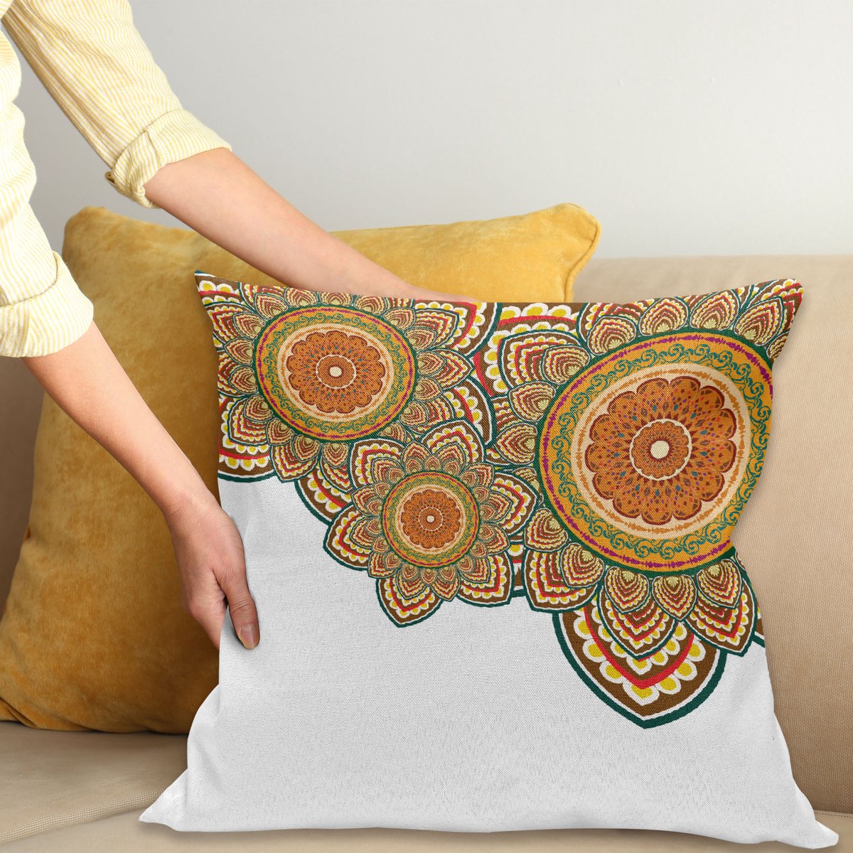 ABAKUHAUS Etnisch Kussenhoes, Paisley Oosters Oosters, Kussenhoezen met Dubbelzijdige Print Kleurecht Wasbaar en Ritssluiting, 45 x 45 cm, Meerkleurig