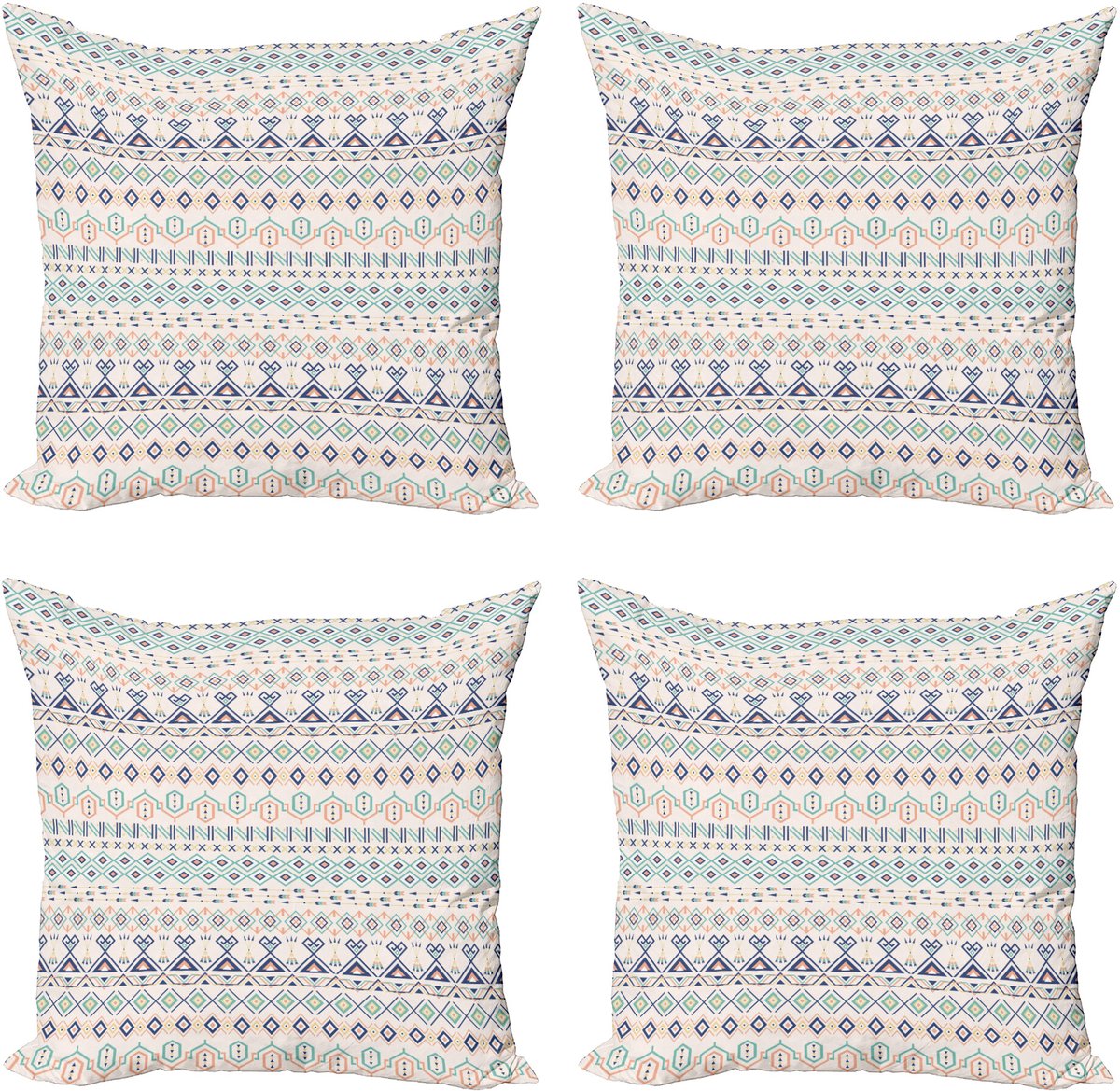 ABAKUHAUS Geometrisch Sierkussen Kussenhoes 4er Set, Aztec Motief Vierkanten, Modern Accent Dubbelzijdige Digitale Print, 50 x 50 cm, Donkerblauw Perzik