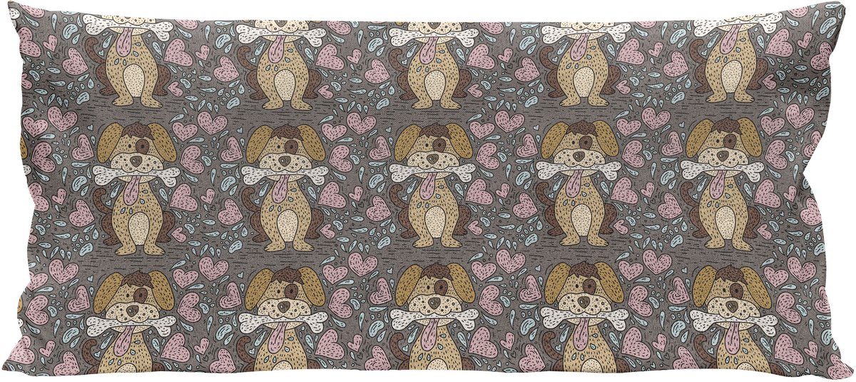 ABAKUHAUS Hundeliebhaber Kussenhoes, Welpe met dem Knochen-Herzen, Kussenhoes met Ritssluiting en Dubbelzijdige Print, 90 x 40 cm, Taupe Meerkleurig