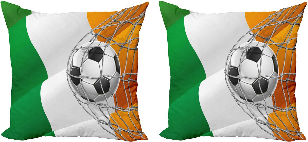 ABAKUHAUS irisch Sierkussenhoes Set van 2, Voetbal in Netz Tor, Modern Accent Dubbelzijdige Digitale Print, 40x40, Meerkleurig