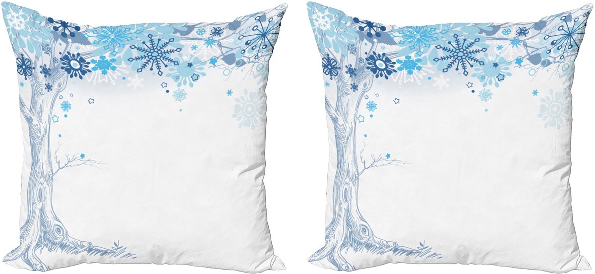 ABAKUHAUS Winter Sierkussenhoes Set van 2, Abstracte Boom Schneeflocken, Modern Accent Dubbelzijdige Digitale Print, 50x50, Blauw Grijs Wit Grijs