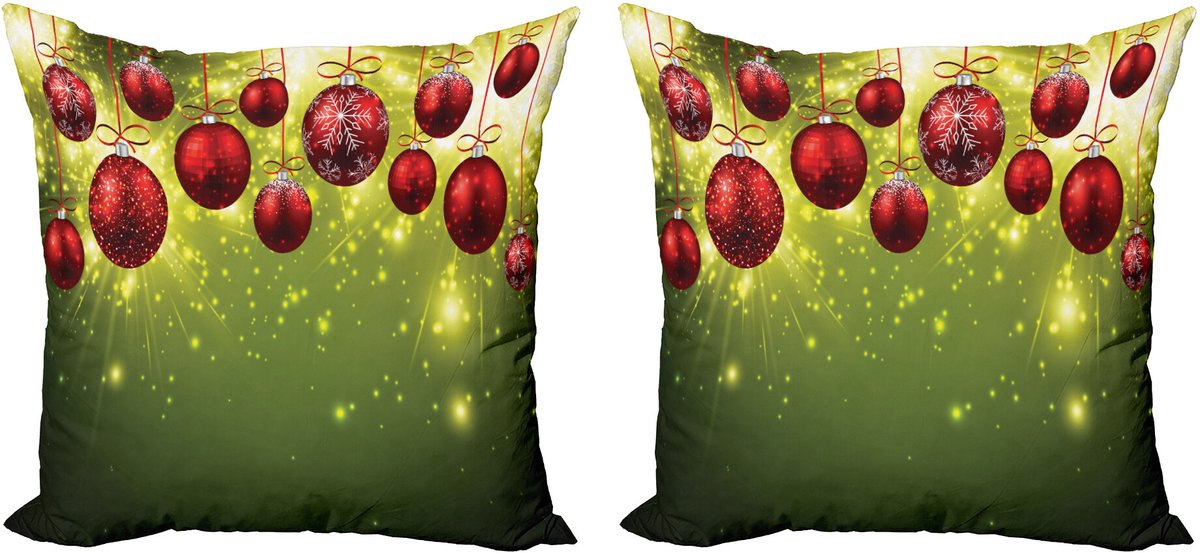 ABAKUHAUS Kerstmis Sierkussenhoes Set van 2, Nieuwjaar Ontwerp Feest, Modern Accent Dubbelzijdige Digitale Print, 45x45, Groen Rood
