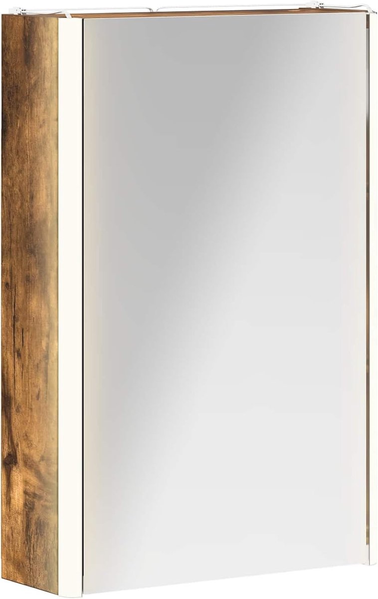 Badkamer spiegelkast gerookt eiken 33 x 11,5 x 50 cm, badkamerkast opbergkast voor make-up wastafel gastenbadkamer 889219