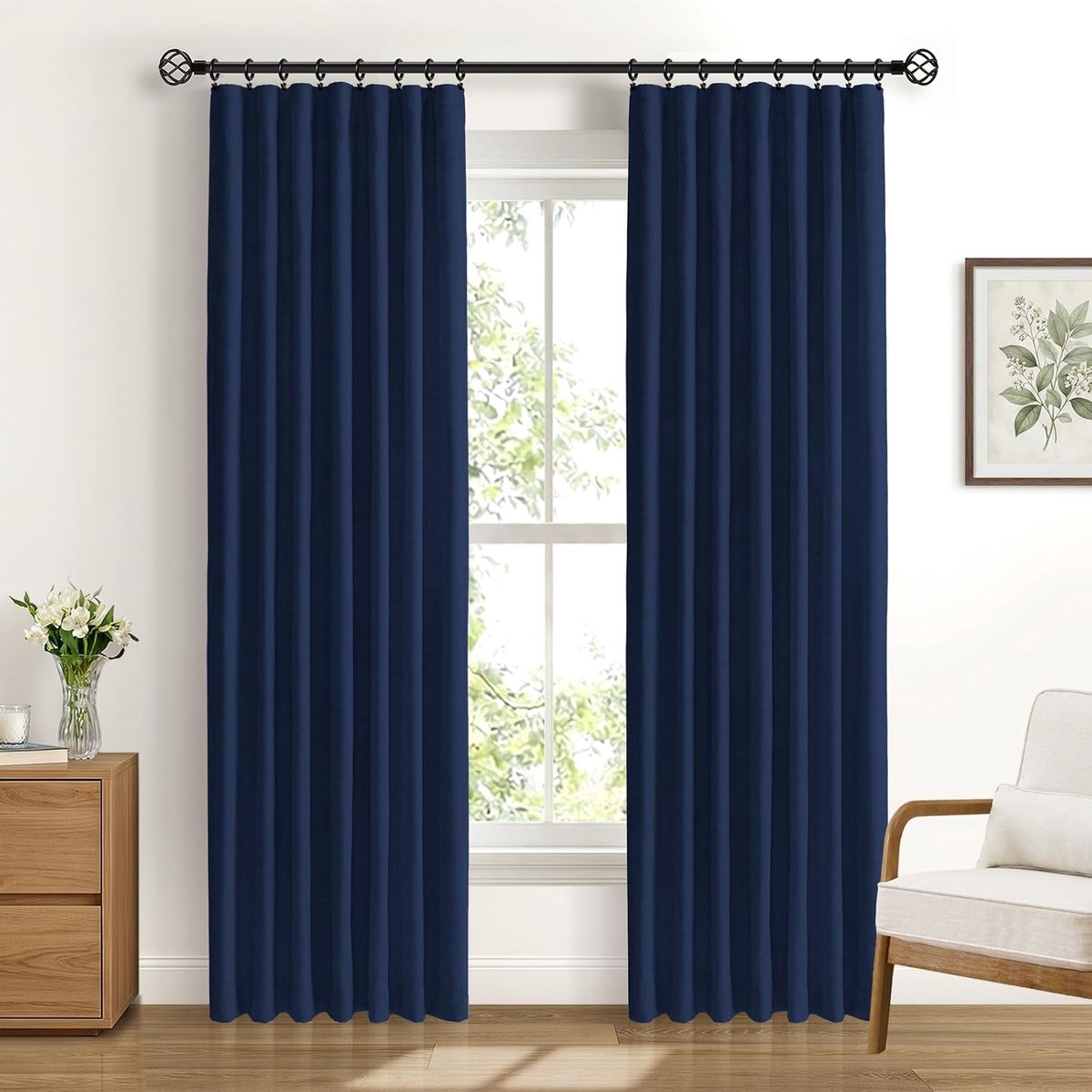 Verduisteringsgordijnen voor slaapkamers, set van 2 H225×B140cm Ondoorzichtige gordijnen met clipringen, stangdoorvoer Raamgordijn Ondoorzichtig voor woonkamer, Nachtblau