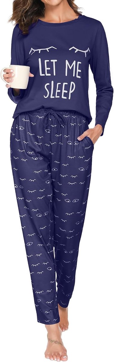 Pyjama Dames Lange Pyjama Katoenen Winter Pyjama Set Ronde Hals Top en Pyjamabroek Lange Mouwen Loungewear Nachtkleding Huispak Gezellig Vrijetijdspak