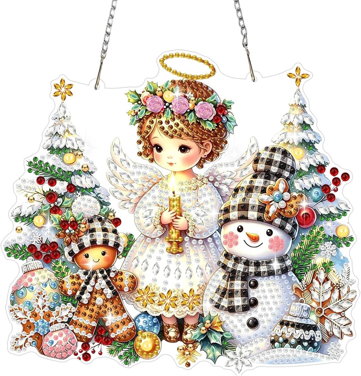 Diamond Painting Hanger Engel, Peperkoek Diamond Painting Ornamenten Volwassenen Kinderen, Hangende Ornamenten Diamant Kroon Deur Buiten Tuin Huis Decoratie Geschenken